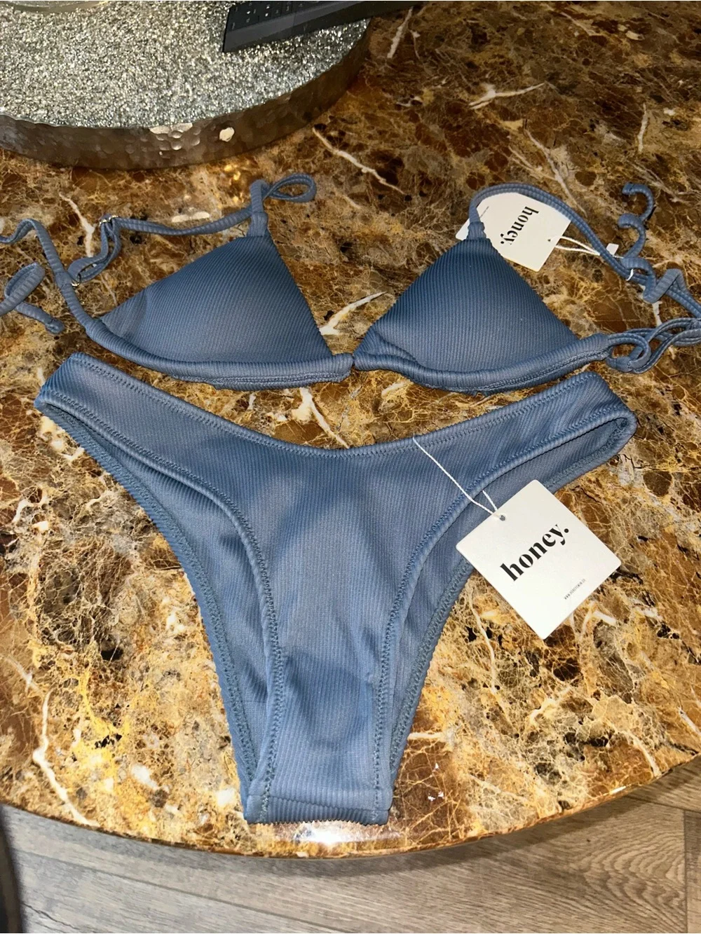 NWT Honey Blue-Gray Triangle Bikini Set -